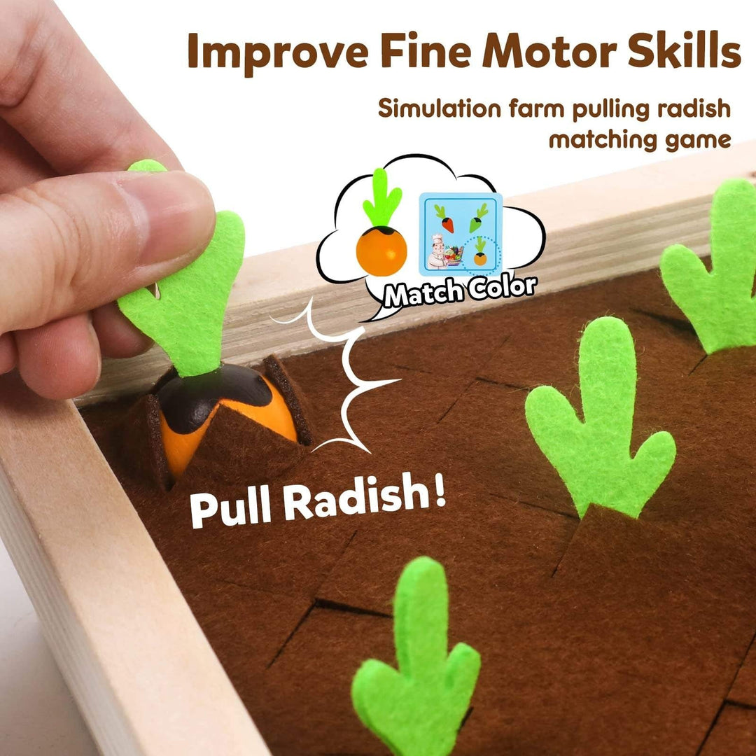 Wudly Wooden Vegetable Garden Memory Game, Educational Board Game with Farmer Figure