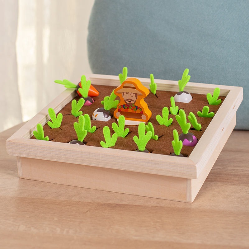 Wudly Wooden Vegetable Garden Memory Game, Educational Board Game with Farmer Figure