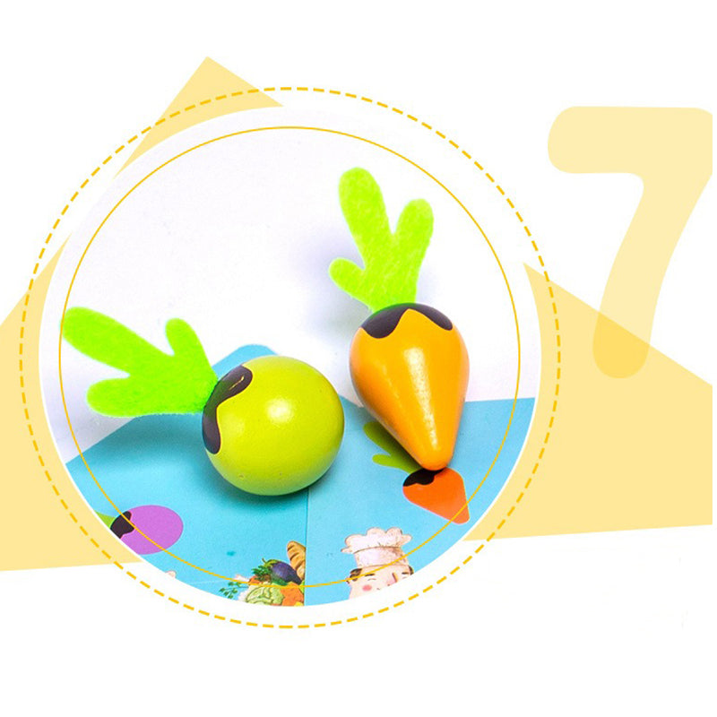 Wudly Wooden Vegetable Garden Memory Game, Educational Board Game with Farmer Figure