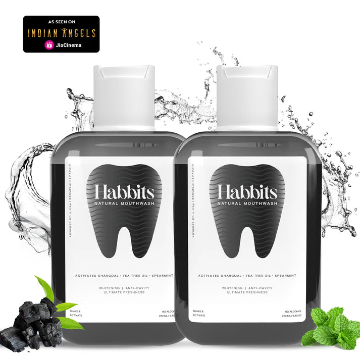 Habbits Teeth-Whitening Charcoal & Spearmint Natural Mouthwash (Pack of 2)