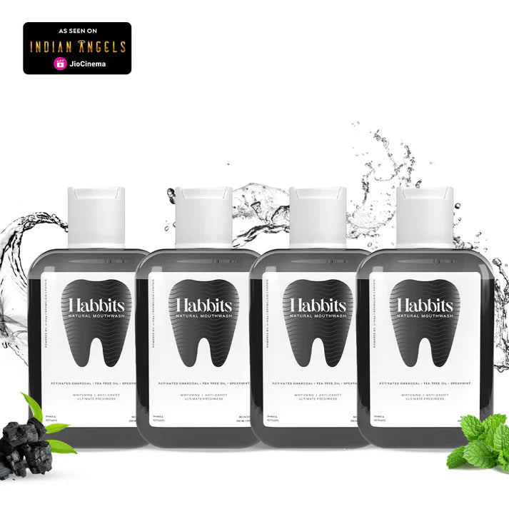 Habbits Teeth-Whitening Charcoal & Spearmint Natural Mouthwash (Pack of 4)