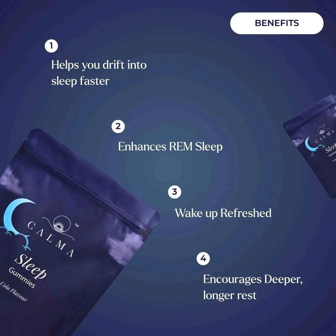 Calma Sleep Gummies | Doctor-Prescribed Vijaya Extract, Ashwagandha, Valerian Root & Brahmi for Deep Sleep & Insomnia Relief | Non-Habit Forming | 90mg | Cola Flavour