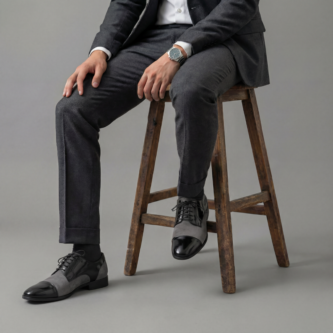 Cap-Toe Black & Grey Derby Shoes