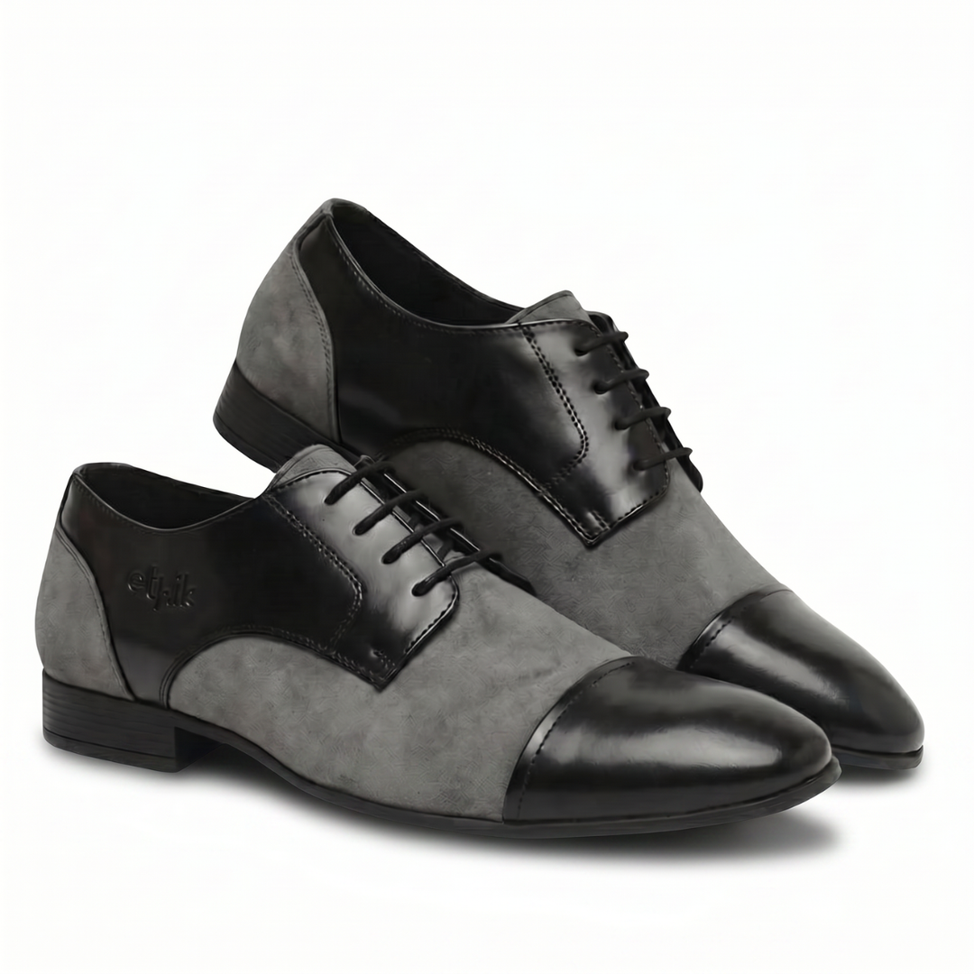 Cap-Toe Black & Grey Derby Shoes