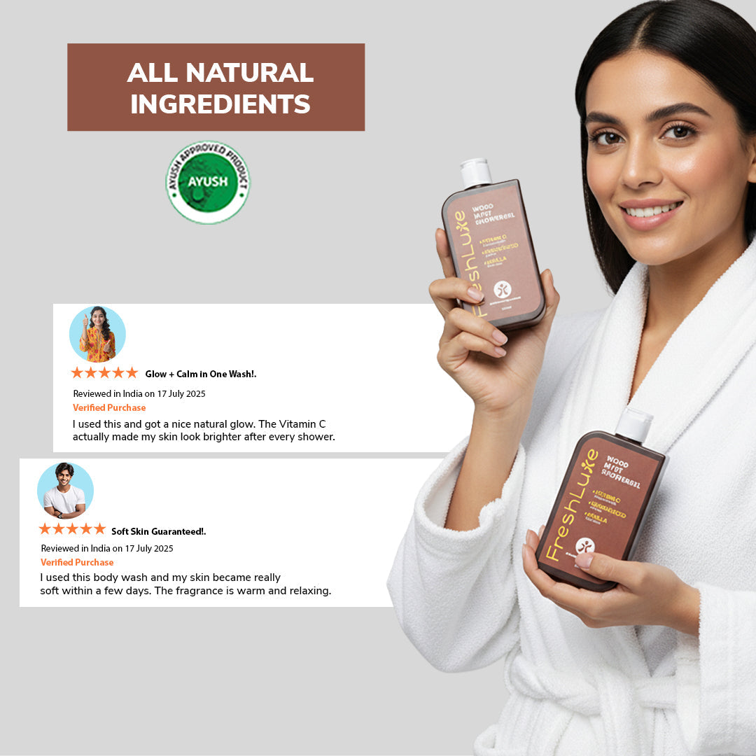 FreshLuxe Wood Myst Body Wash | Reduces Uneven Skin Tone & Dullness | Vanilla Scent