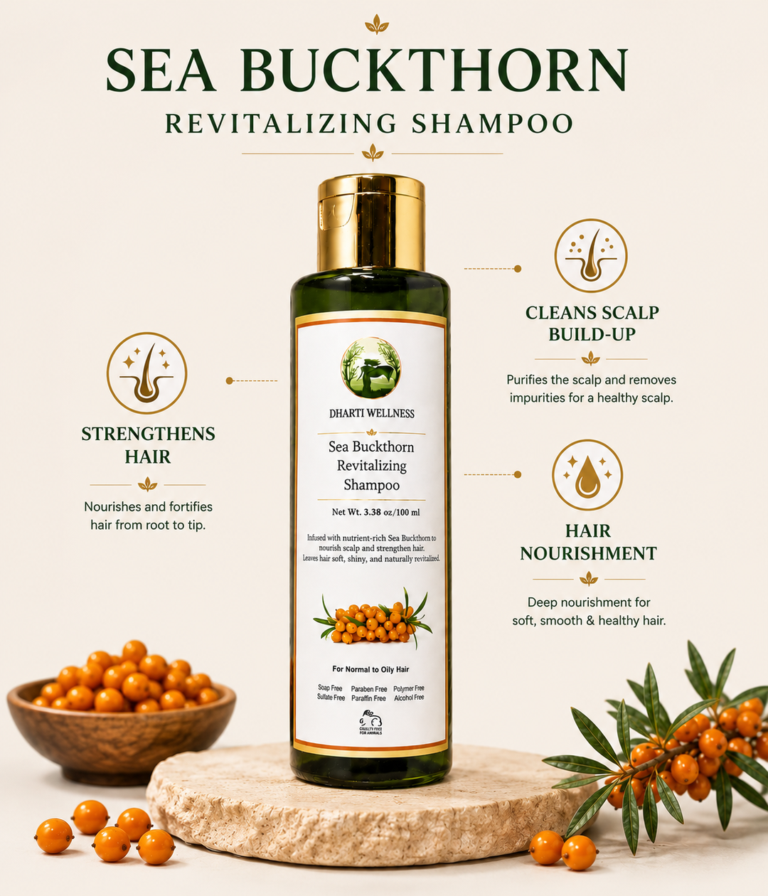 Sea Buckthorn Shampoo | Improves Scalp health | De-Tangle | Conditioning | Sulphate Free | Paraben - Free
