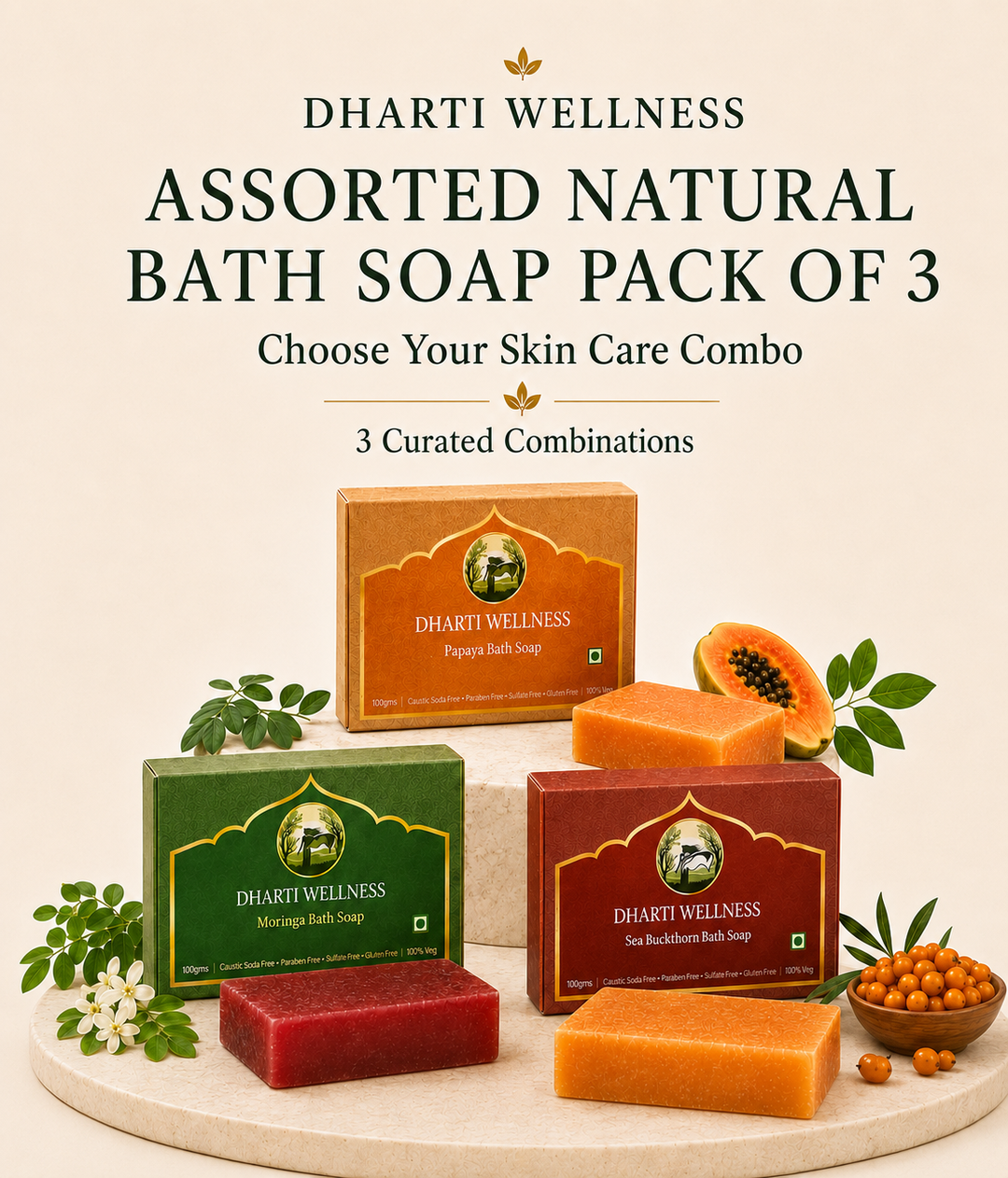 Dharti Wellness Assorted Natural Bath Soap Pack of 3 | Choose Your Skin Care Combo