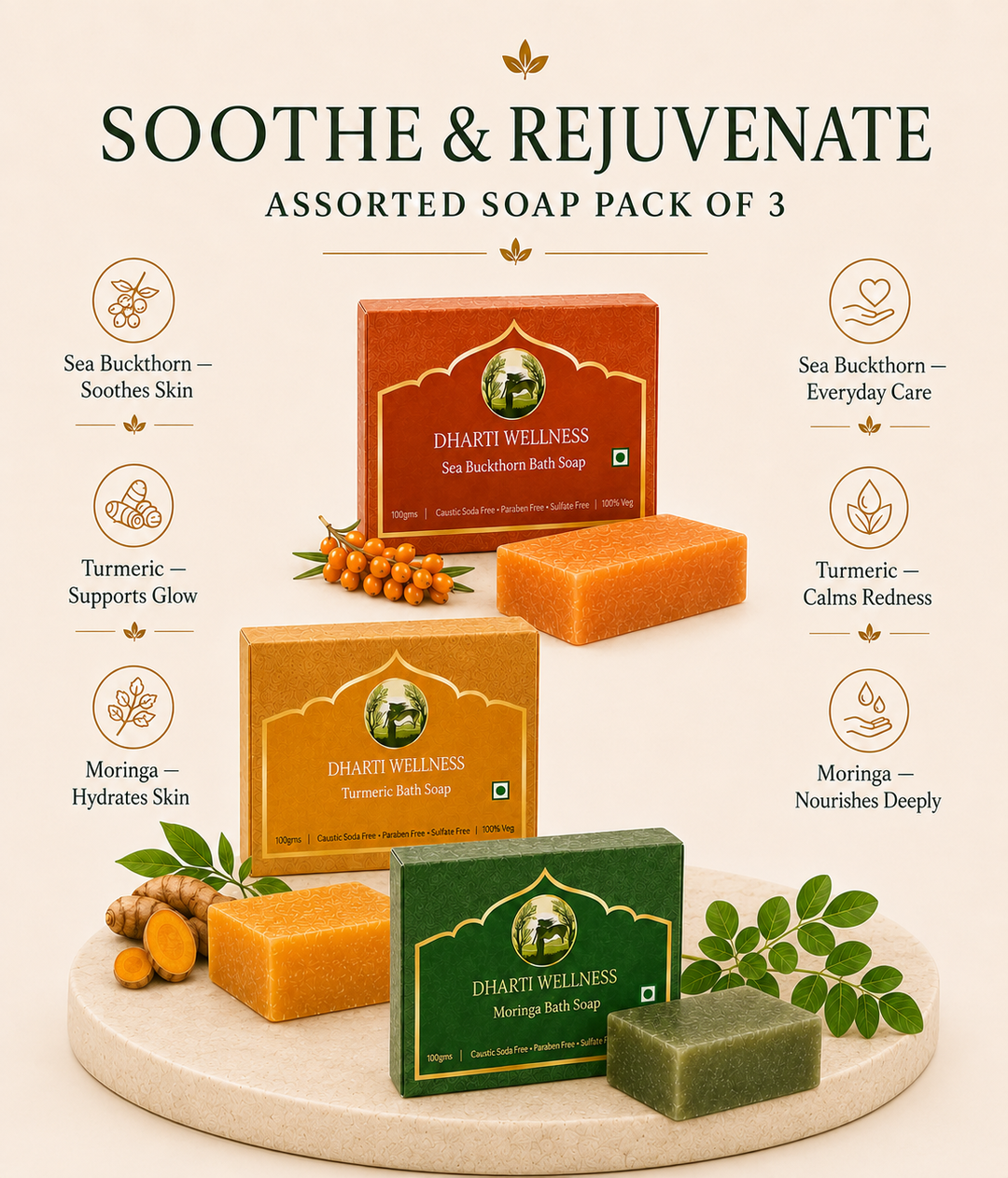 Dharti Wellness Assorted Natural Bath Soap Pack of 3 | Choose Your Skin Care Combo