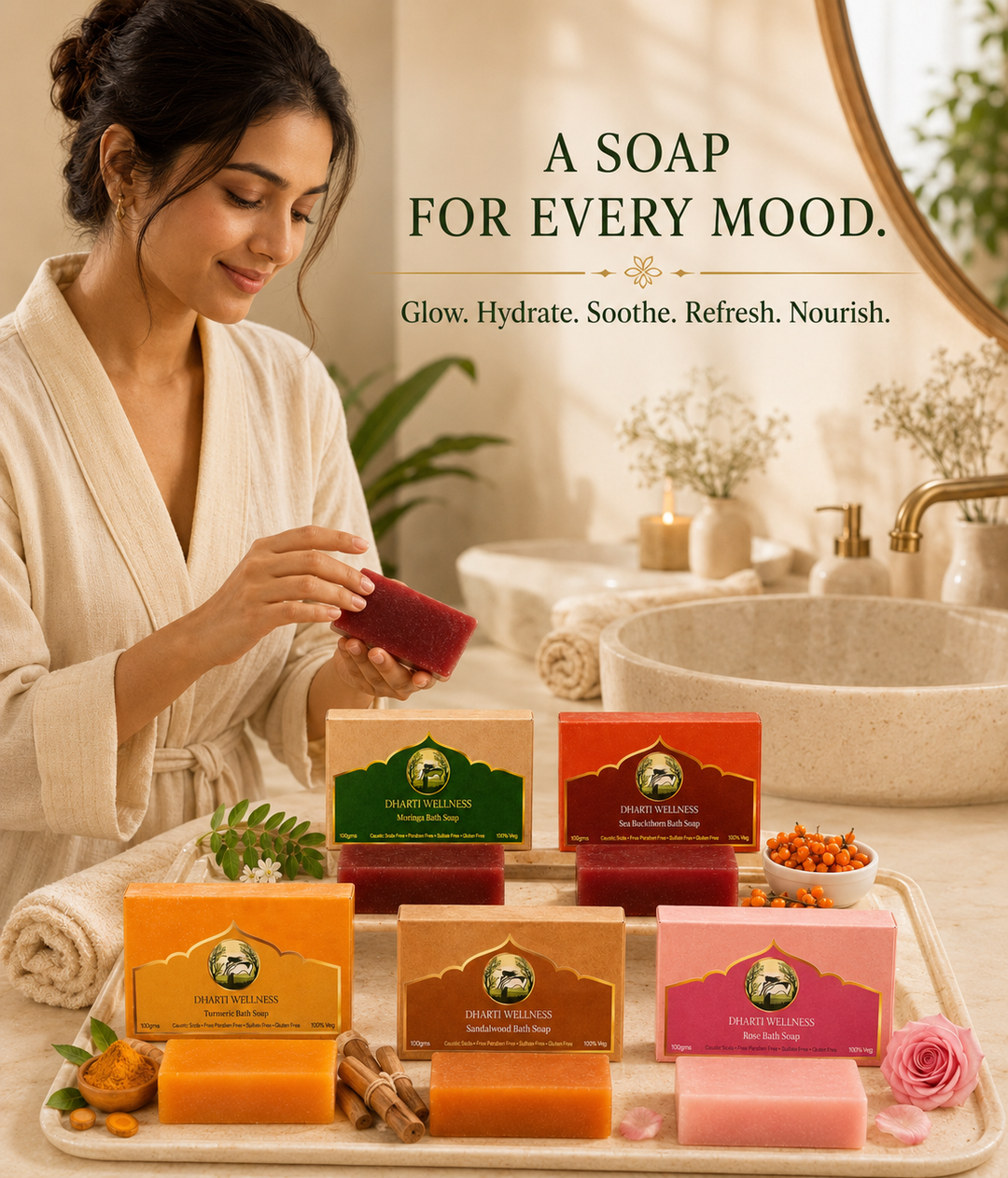 Dharti Wellness Assorted Natural Bath Soap Pack of 5 | Complete Skin Care Combo