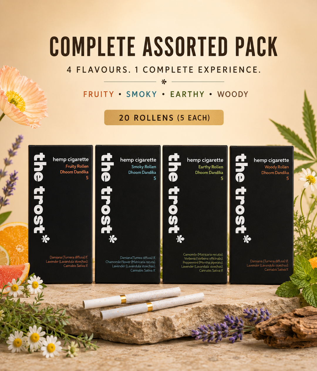 The Trost Rollens Complete Assorted Pack – Fruity, Smoky, Earthy & Woody | 20 Hemp Herbal Rollens