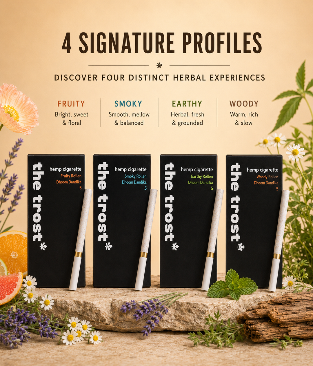 The Trost Rollens Complete Assorted Pack – Fruity, Smoky, Earthy & Woody | 20 Hemp Herbal Rollens