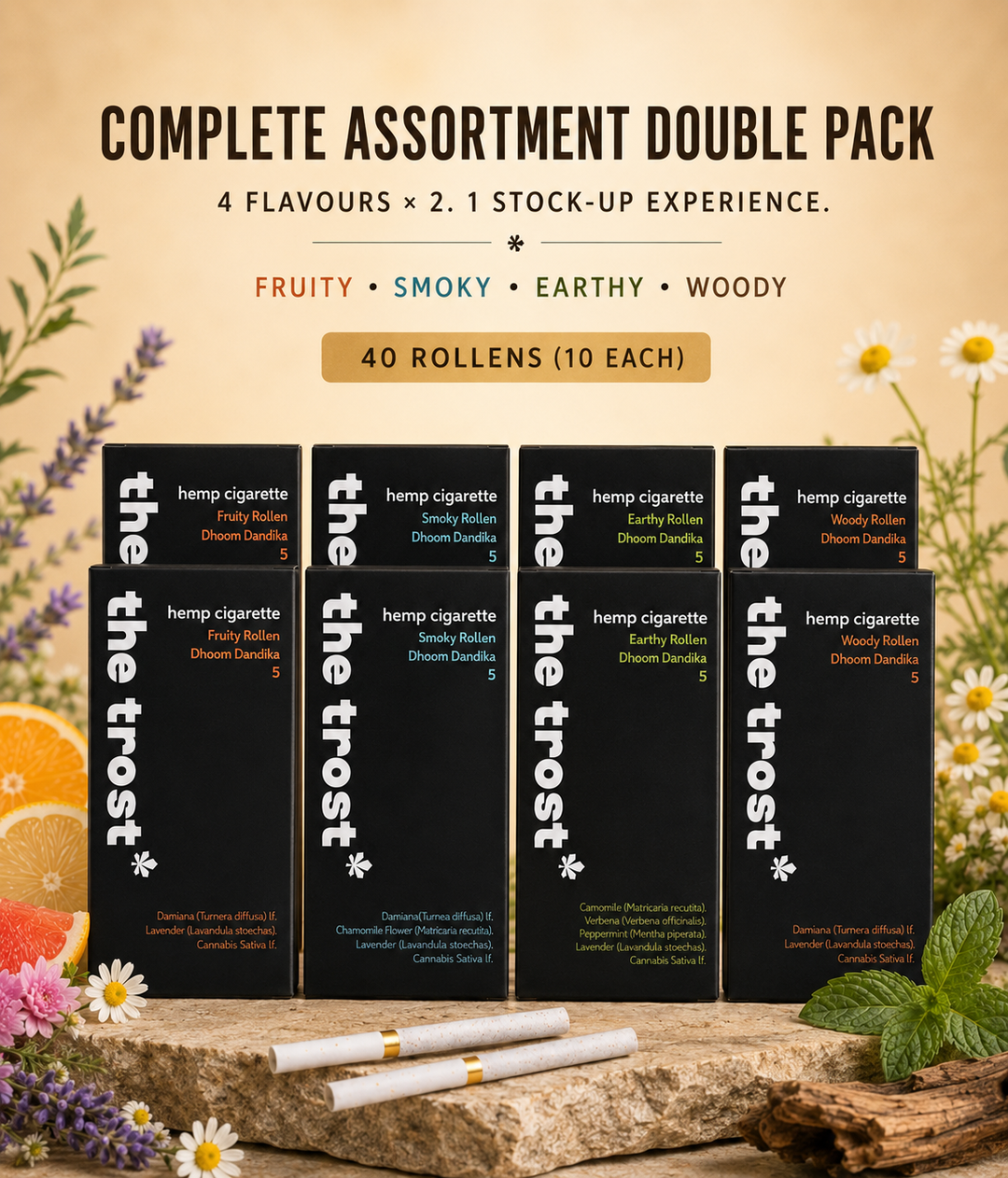 The Trost Rollens Complete Assortment Double Pack – 4 Flavours × 2 | 40 Hemp Herbal Rollens