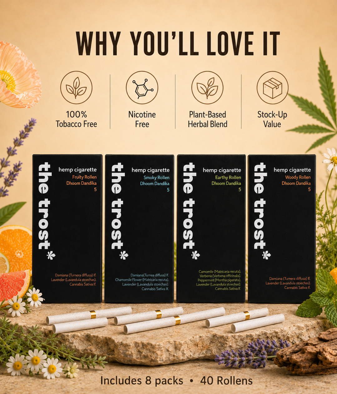 The Trost Rollens Complete Assortment Double Pack – 4 Flavours × 2 | 40 Hemp Herbal Rollens