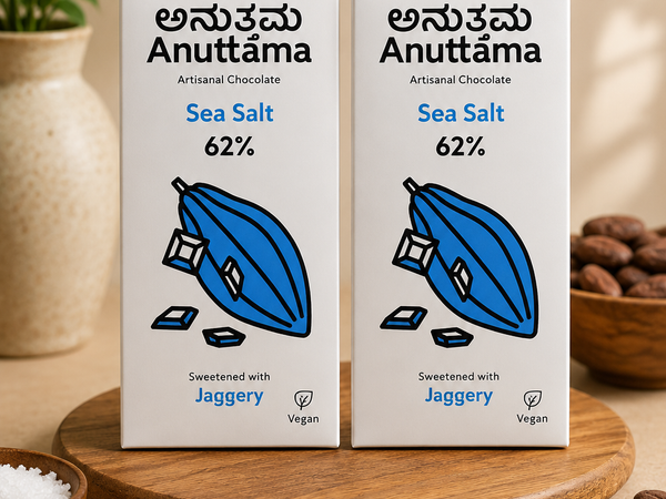 ANUTTAMA Sea Salt Dark Chocolate - 62% Cocoa - Vegan Chocolate Bar 50 gm