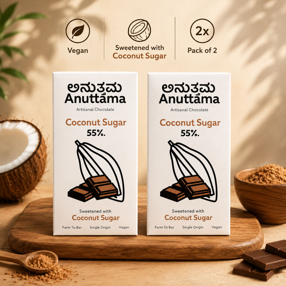 ANUTTAMA Coconut Sugar Dark Chocolate - 55% Cocoa -  Chocolate Bar - 50 gm