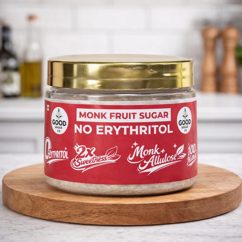 Good Sugar Co. Monk Fruit Powder Sugar | NO Erythritol, | Monk + Allulose | 2x sweet | 100% Natural, 90% Less Cal than sugar | Diabetic Safe