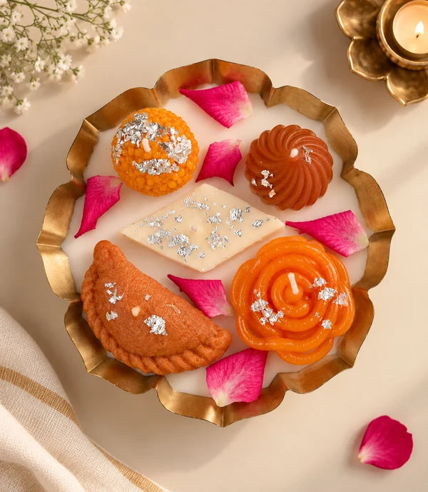 EcoKari The Mithai Edit – Luxe Urli Soy Wax Candle | Saffron Scented Festive Candle | 5 Wicks