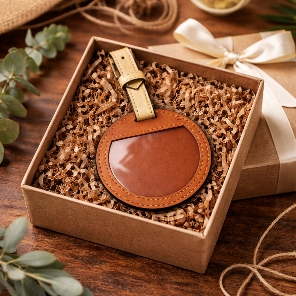 Green Hermitage Gingerbread & Gold Vegan Leather Travel Tag