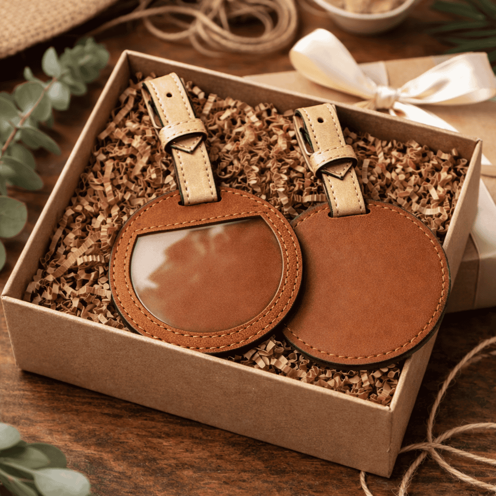 Green Hermitage Gingerbread & Gold Vegan Leather Travel Tag