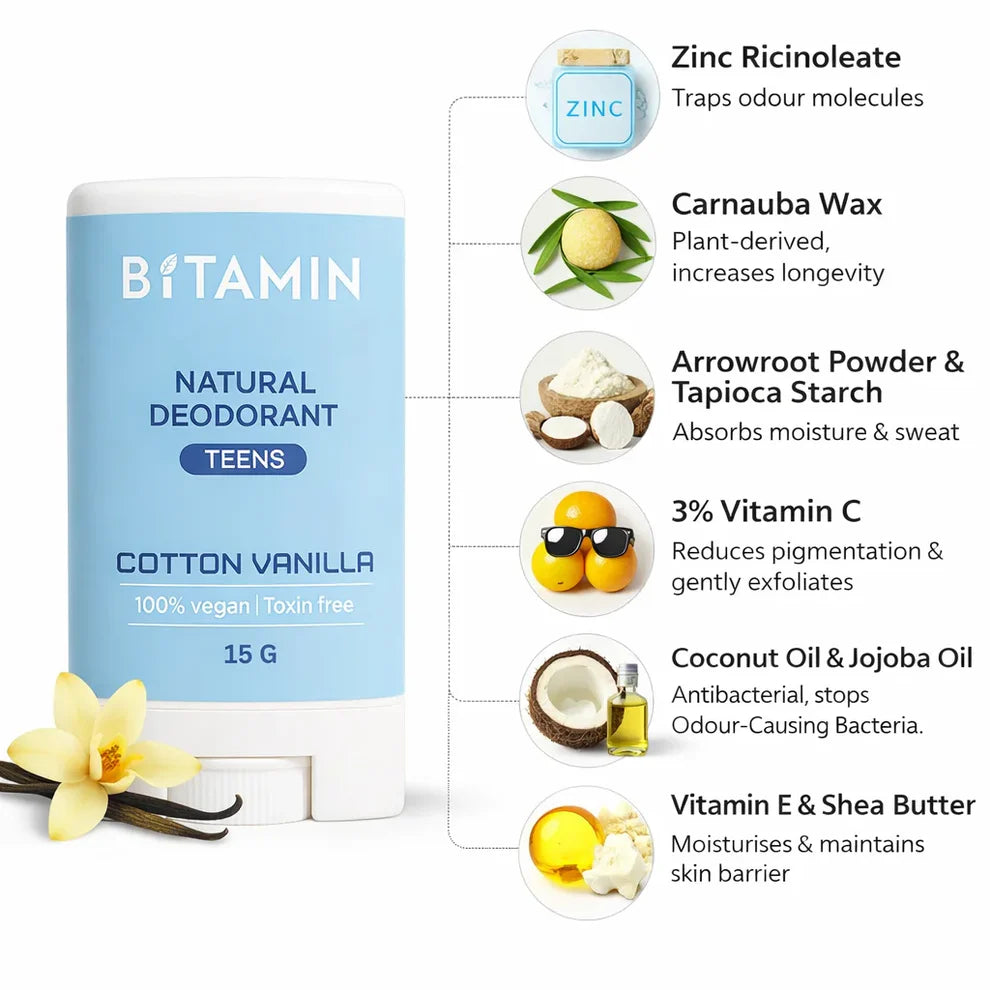Bitamin Cotton Vanilla Teens Natural Deodorant - 15 g