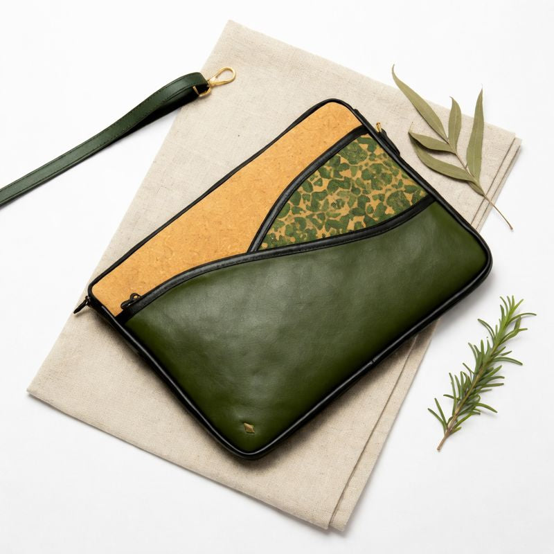 Green Hermitage Acacia Vegan Leather Laptop Sleeve - Olive