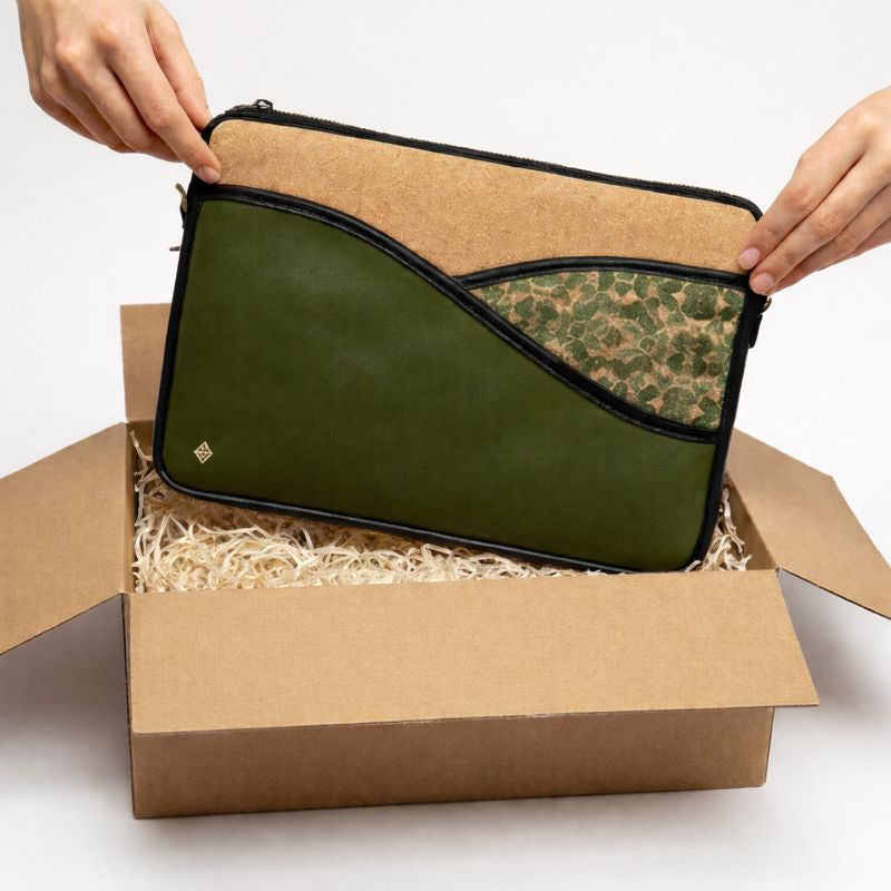 Green Hermitage Acacia Vegan Leather Laptop Sleeve - Olive