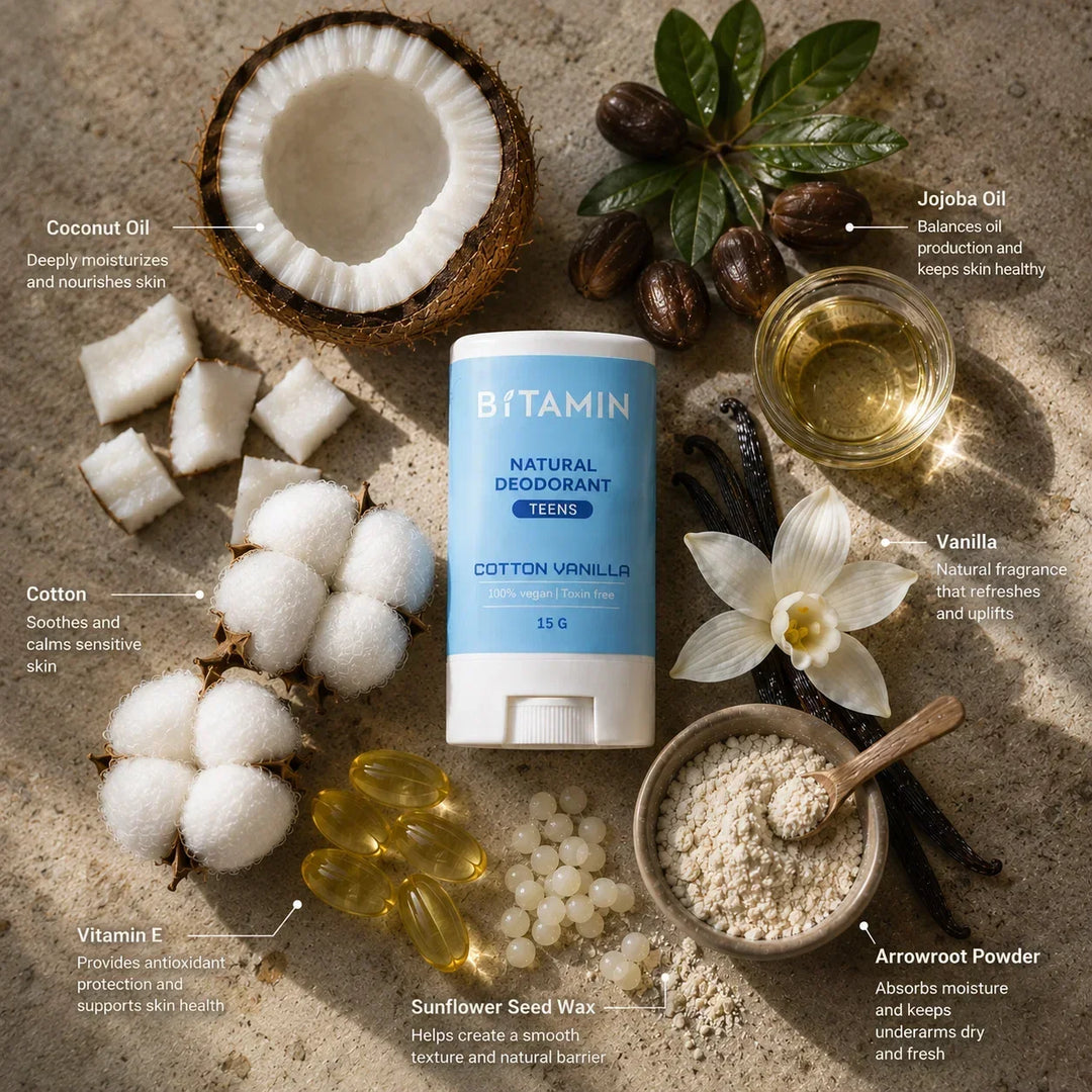 Bitamin Cotton Vanilla + Sea salt Teens Natural Deodorant - 15 Grams Each