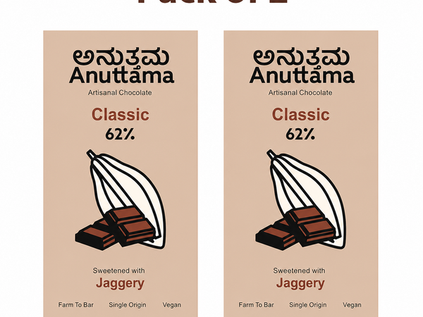 ANUTTAMA Dark Chocolate Classic Plain | 62% Cocoa  -  Chocolate Bar 50 gm