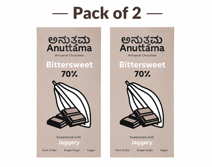 ANUTTAMA Dark Chocolate Bittersweet - 70% Cocoa - Chocolate Bar 50 gm