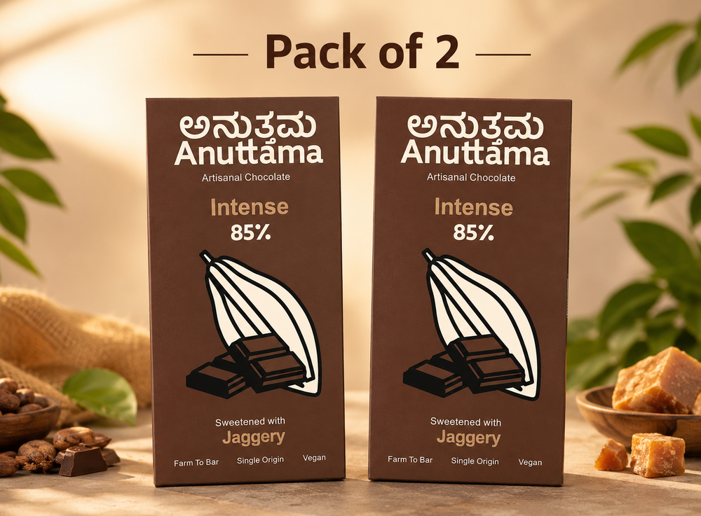 ANUTTAMA Intense Dark Chocolate - 85% Cocoa - Vegan Chocolate Bar 50 gm