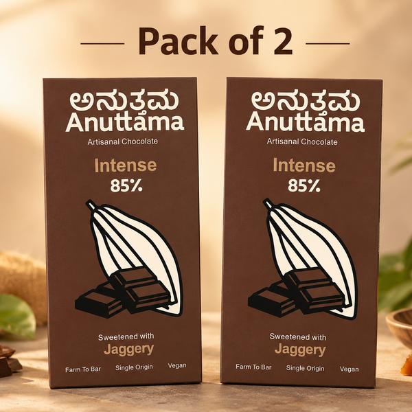 ANUTTAMA Intense Dark Chocolate - 85% Cocoa - Vegan Chocolate Bar 50 gm