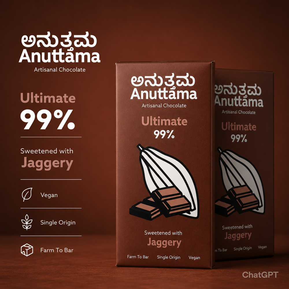 ANUTTAMA Ultimate Dark Chocolate - 99% Cocoa - Chocolate Bar 50 gm