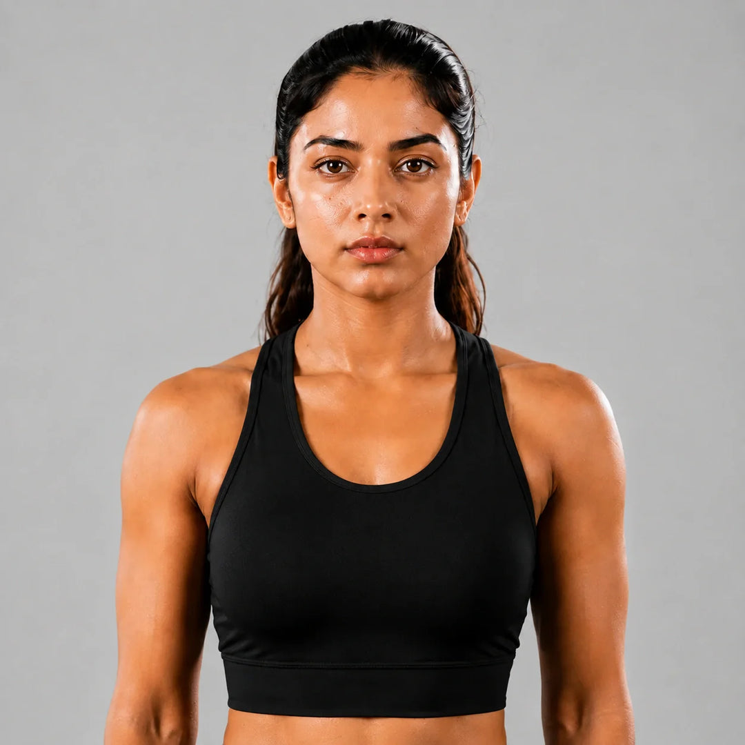 Bamboo Fabric Sports Bra | Non Padded, Non Wired, Seamless and Full Coverage | Black