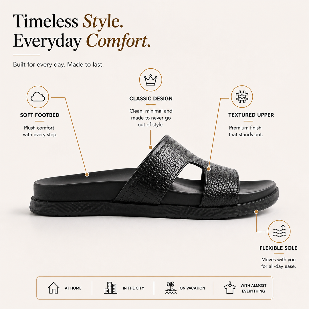 Monkstory Atelier 1870 Textured Strap Slides – Midnight Black