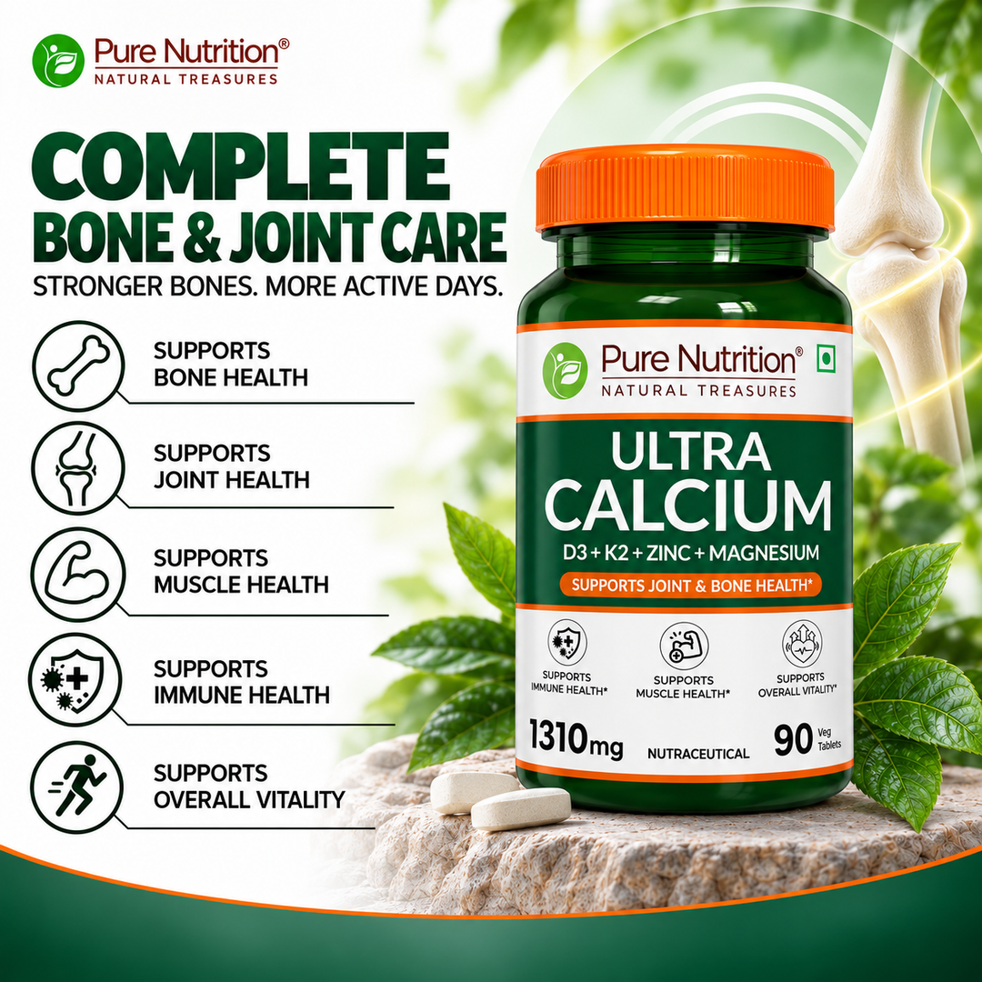 Ultra Calcium with D3, K2, Zinc & Magnesium – Complete Bone & Joint Formula| 90 Capsules