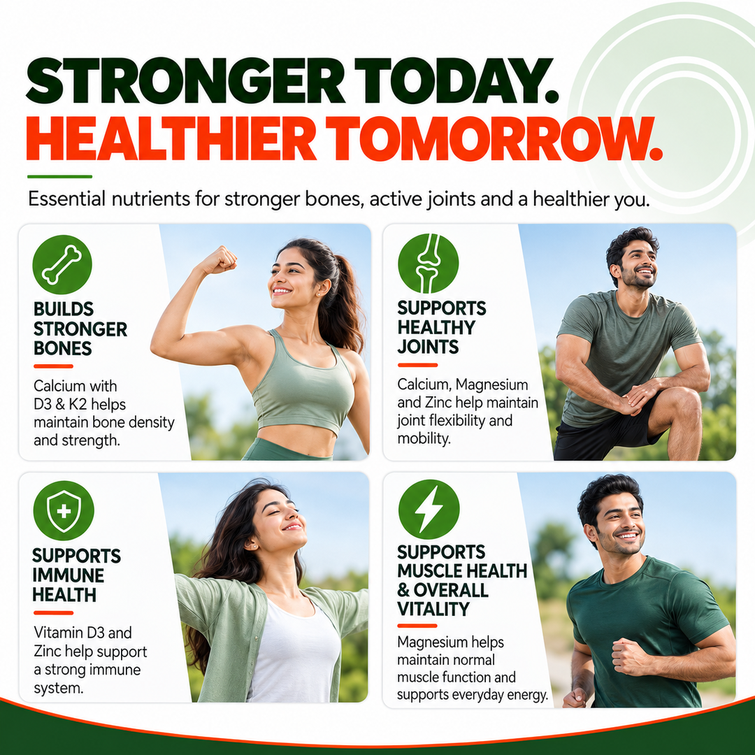 Ultra Calcium with D3, K2, Zinc & Magnesium – Complete Bone & Joint Formula| 90 Capsules