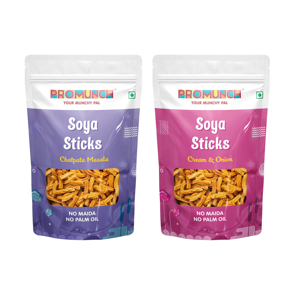 Promunch Soya Sticks Combo | Chatpata Masala & Cream & Onion | 30g Packs