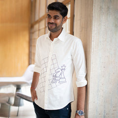 Chess Embroidered Organic Cotton Men Shirt - White