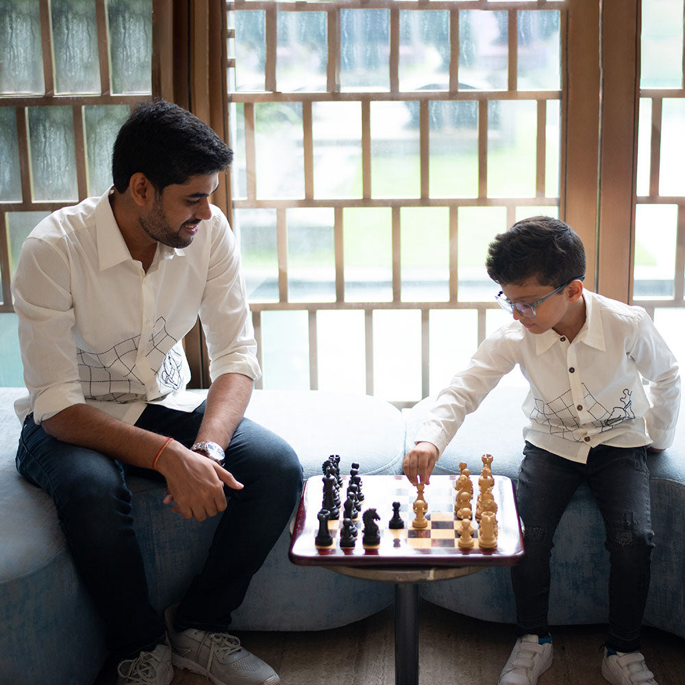 Chess Embroidered Organic Cotton Men Shirt - White