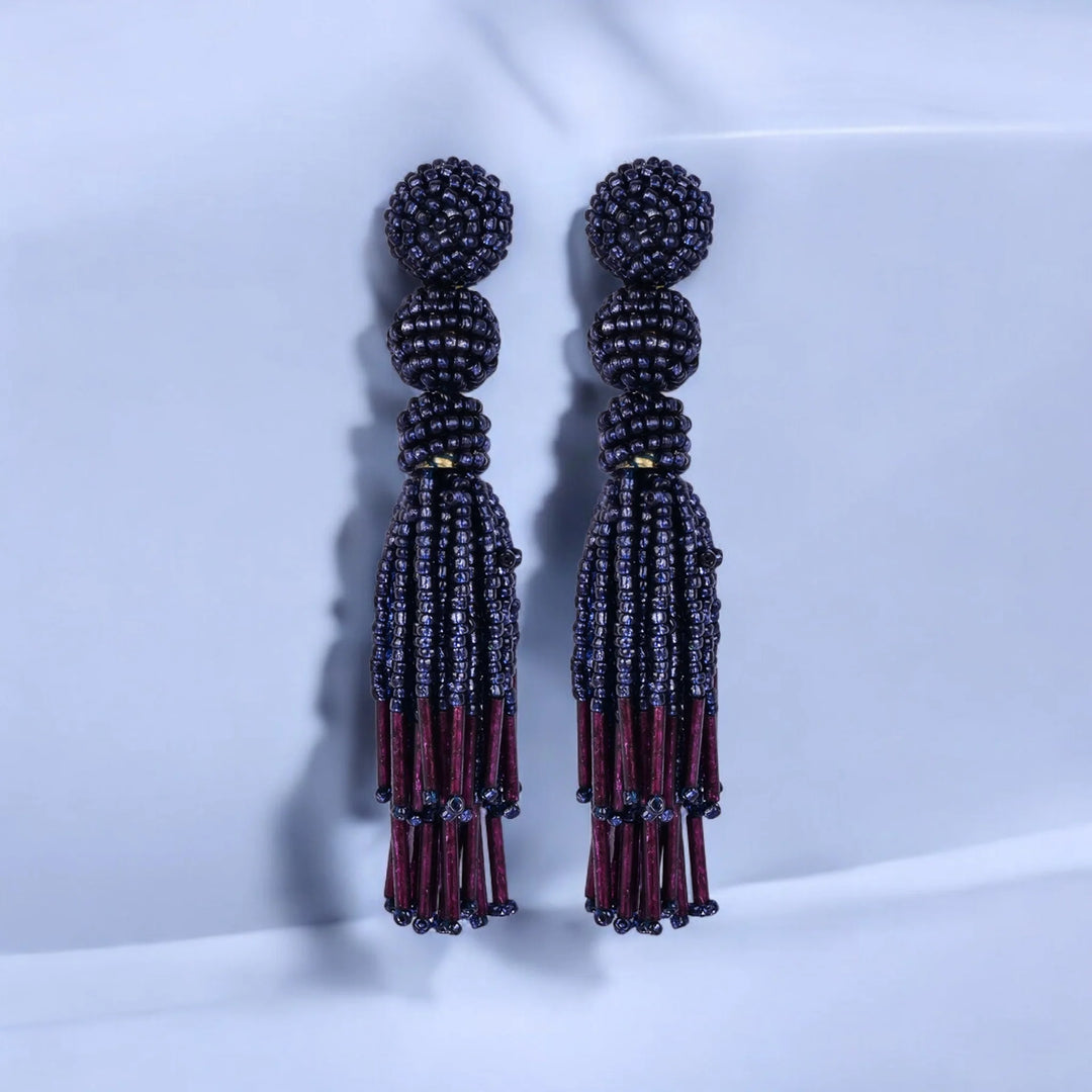 Bamboology Trends Chic Navy Blue Beaded Tassel Earrings - Sophisticated Statement jewellery