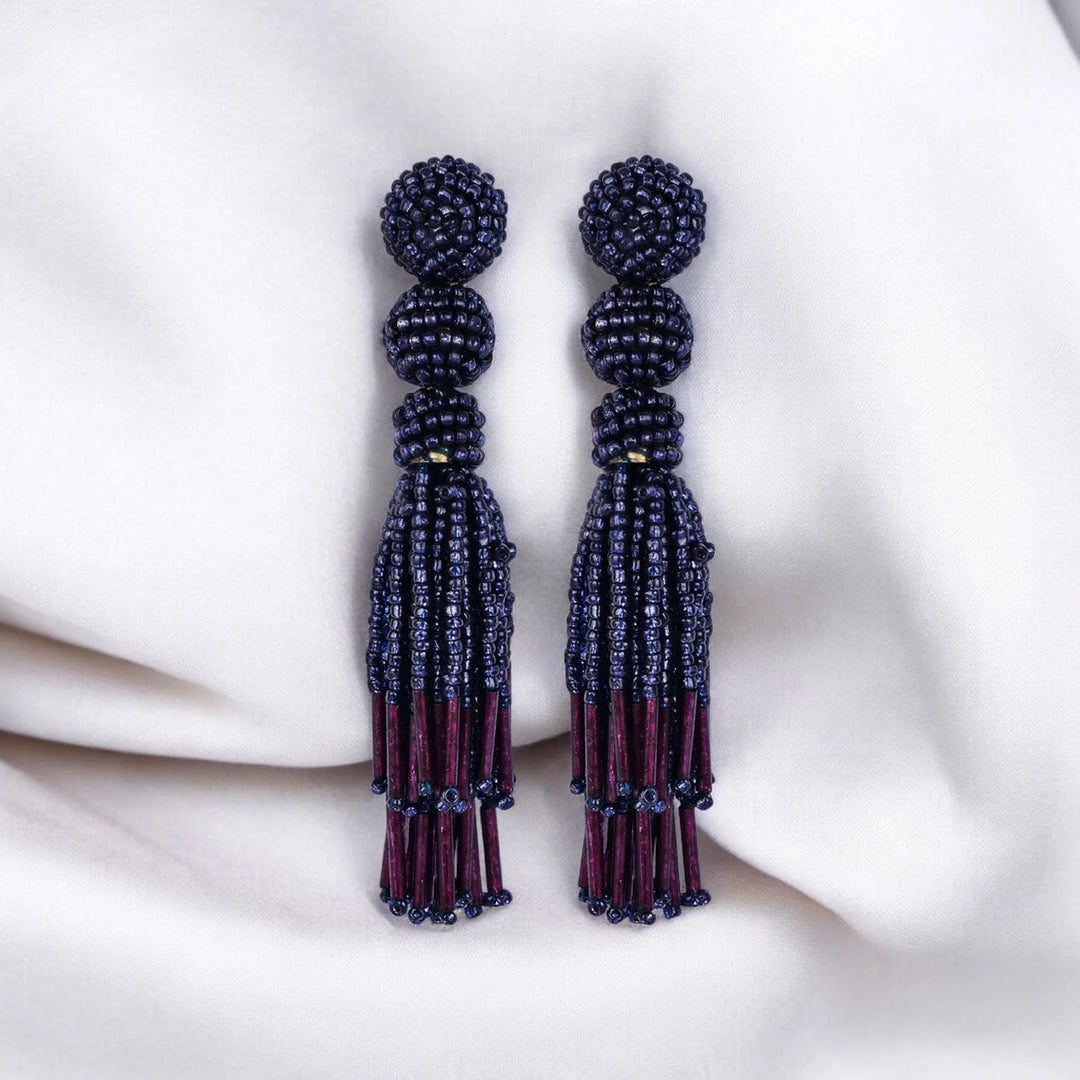Bamboology Trends Chic Navy Blue Beaded Tassel Earrings - Sophisticated Statement jewellery