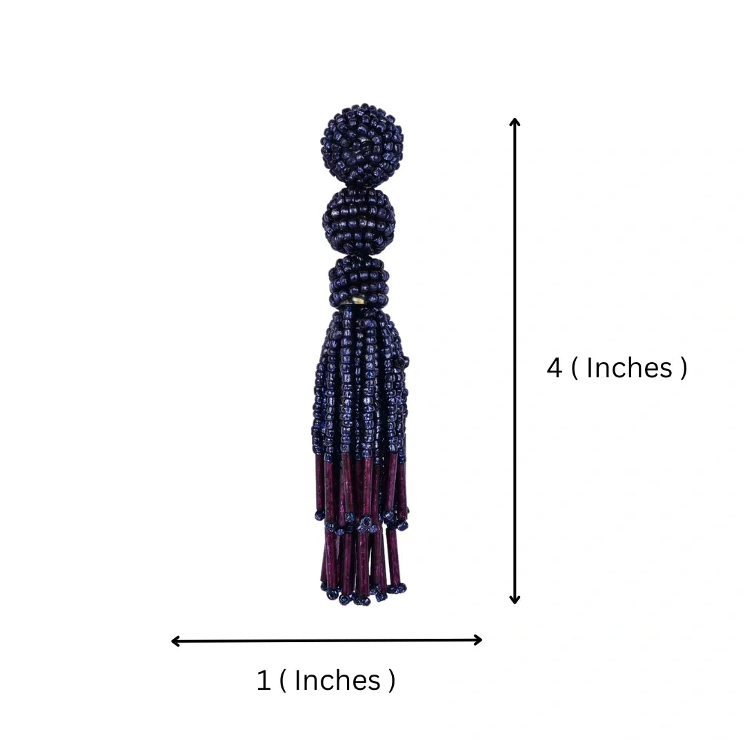 Bamboology Trends Chic Navy Blue Beaded Tassel Earrings - Sophisticated Statement jewellery