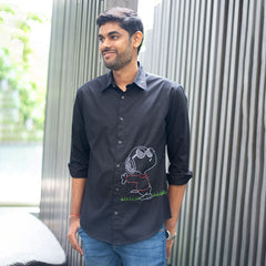 Chill Dog Embroidered Organic Cotton Men Shirt - Black