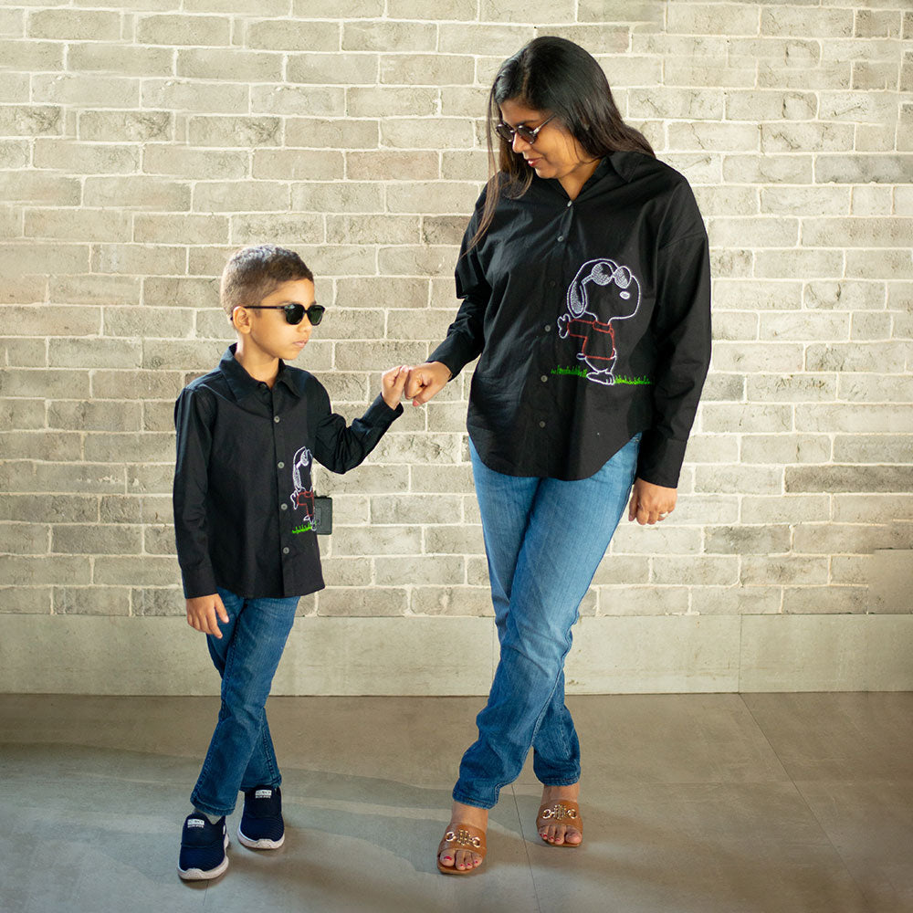 Chill Dog Embroidered Organic Cotton Women Shirt - Black