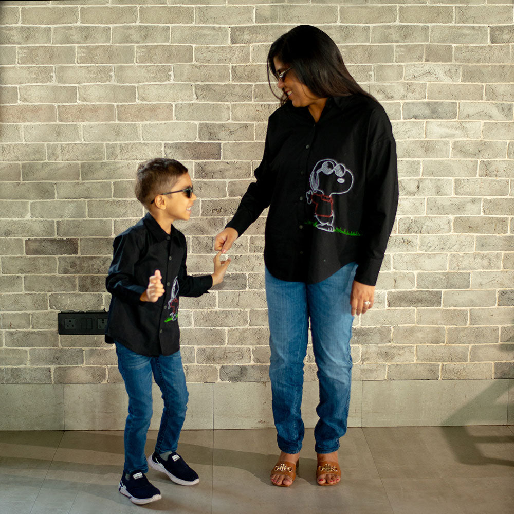 Chill Dog Embroidered Organic Cotton Women Shirt - Black