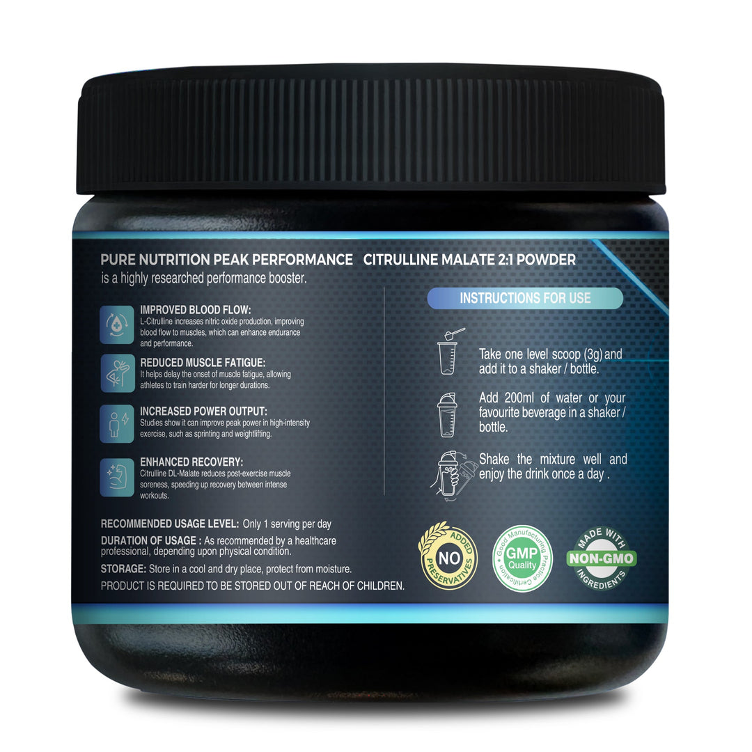 100% Pure L Citrulline DL Malate 2:1 Powder (Unflavoured) Faster Recovery & Reduce Muscle Fatigue