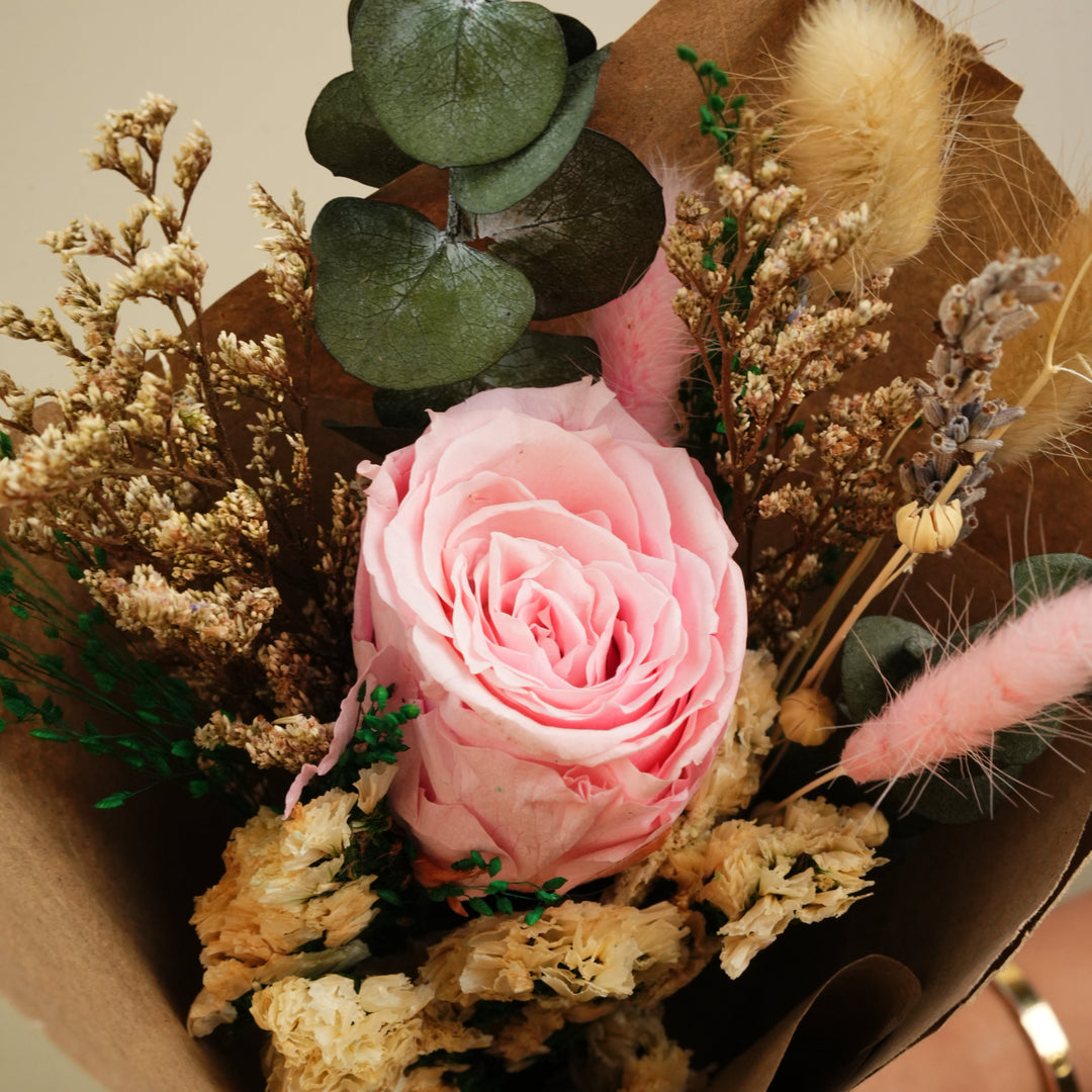 Blush & Bloom Preserved Pink Rose Bouquet | Handmade Dried Flower Bouquet for Gifting & Home Décor