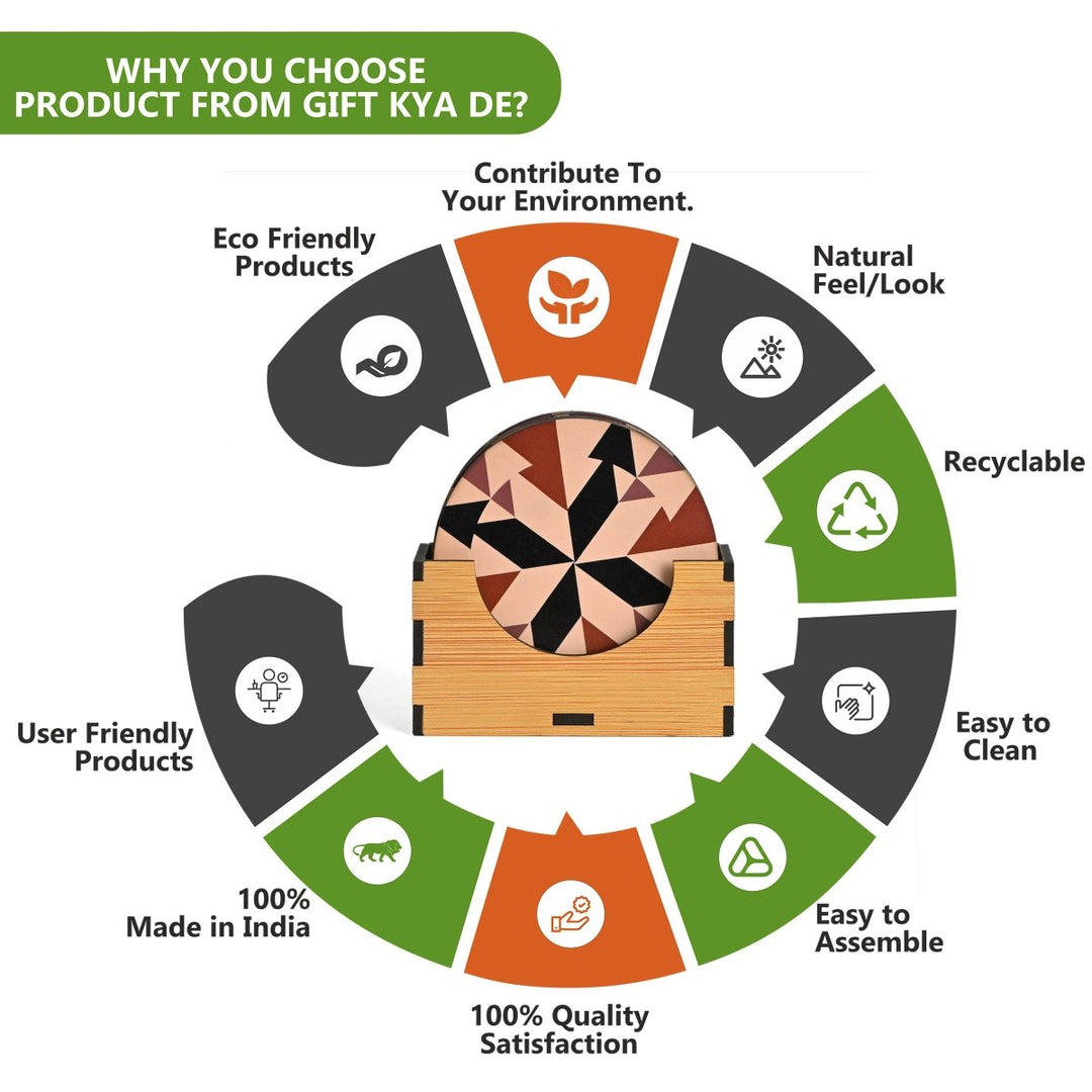 Gift Kya De Coaster Set of 6 Chevron Design | Wooden Coasters With Coaster Stand | Kitchen Accessories (Ecofriendly)