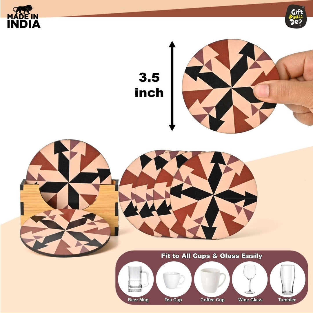 Gift Kya De Coaster Set of 6 Chevron Design | Wooden Coasters With Coaster Stand | Kitchen Accessories (Ecofriendly)