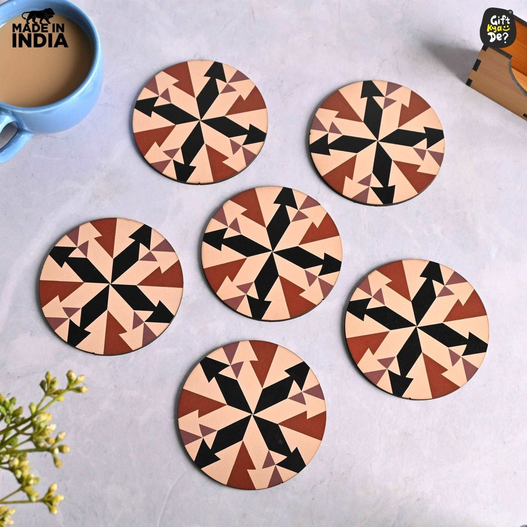 Gift Kya De Coaster Set of 6 Chevron Design | Wooden Coasters With Coaster Stand | Kitchen Accessories (Ecofriendly)